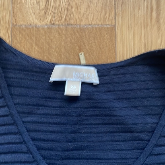 Michael Michael Kors Ribbed Pleated Dress in Navy - Picture 2 of 6